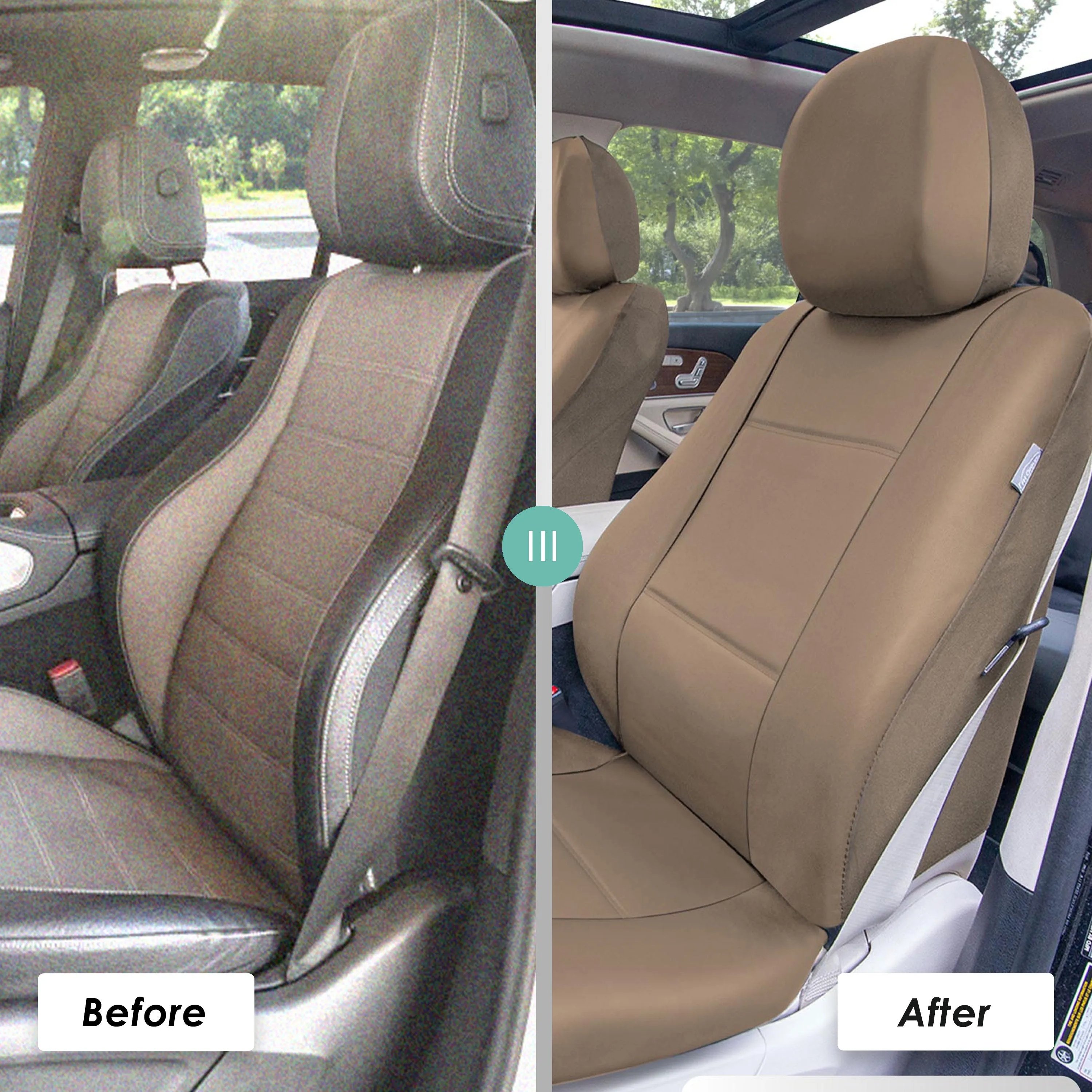 Premium PU Leather Seat Covers - Rear Tan
