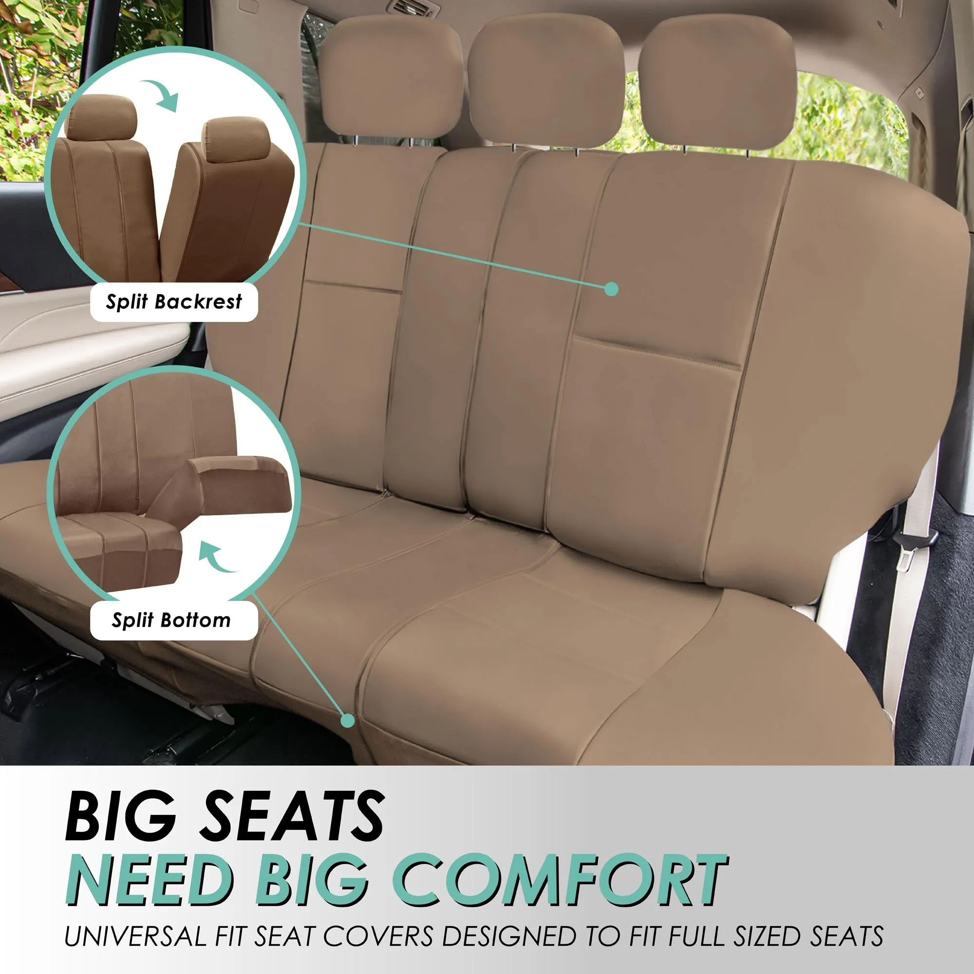 Premium PU Leather Seat Covers - Rear Tan
