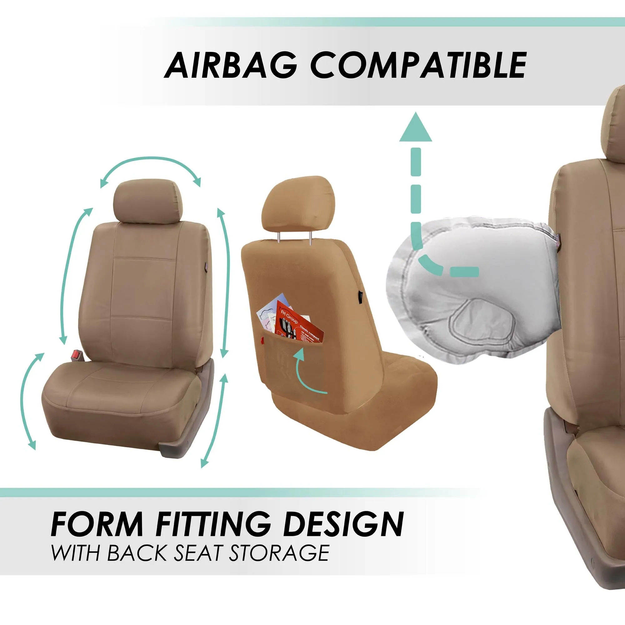 Premium PU Leather Seat Covers - Rear Tan