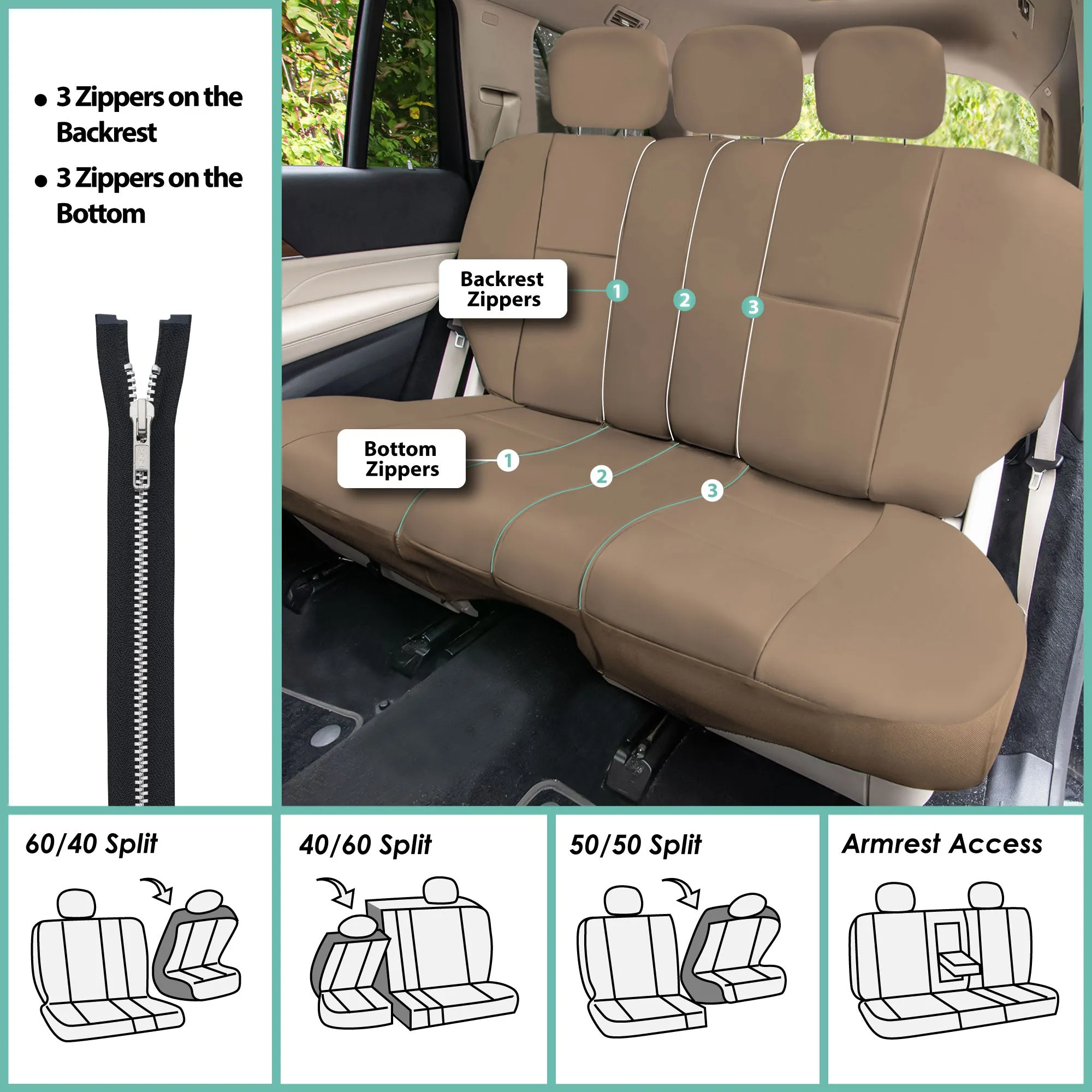 Premium PU Leather Seat Covers - Rear Tan