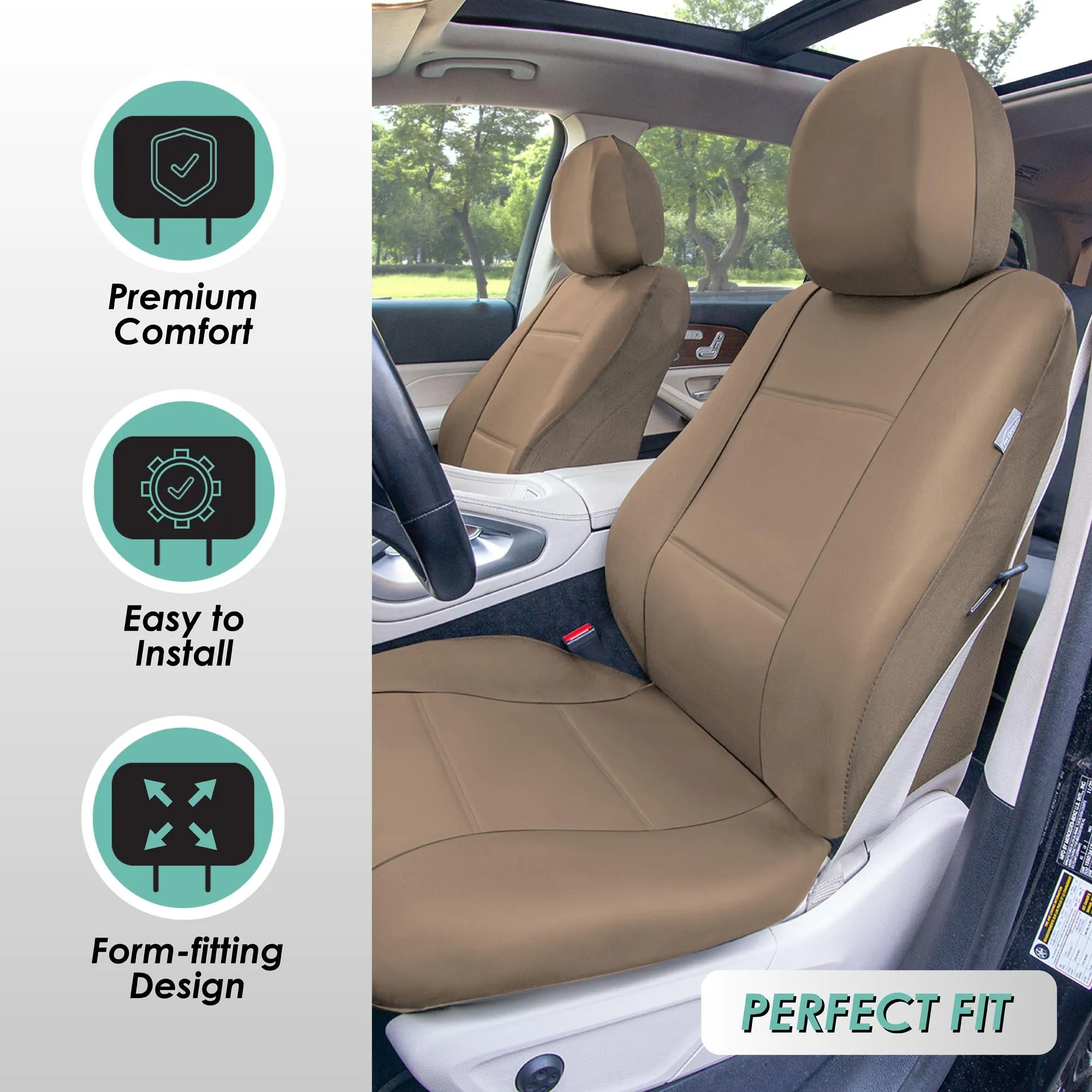 Premium PU Leather Seat Covers - Rear Tan