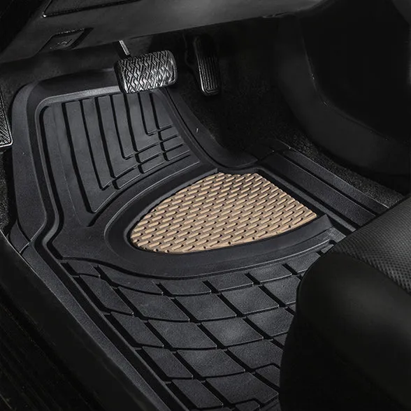 Premium Tall Channel Trimmable Non-Slip Rubber Floor Mats - Full Set Beige