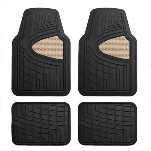 Premium Tall Channel Trimmable Non-Slip Rubber Floor Mats - Full Set Beige