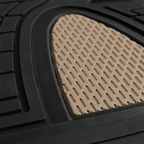 Premium Tall Channel Trimmable Non-Slip Rubber Floor Mats - Full Set Beige