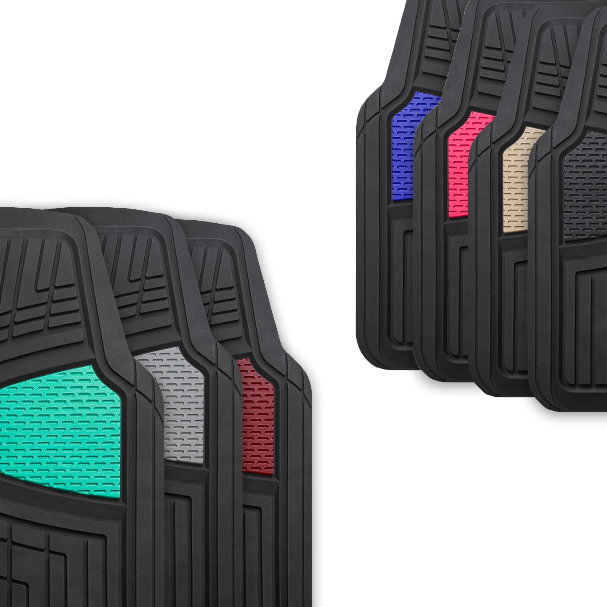 Premium Tall Channel Trimmable Non-Slip Rubber Floor Mats - Full Set Burgundy