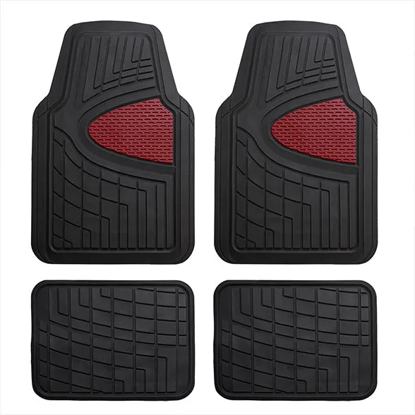 Premium Tall Channel Trimmable Non-Slip Rubber Floor Mats - Full Set Burgundy