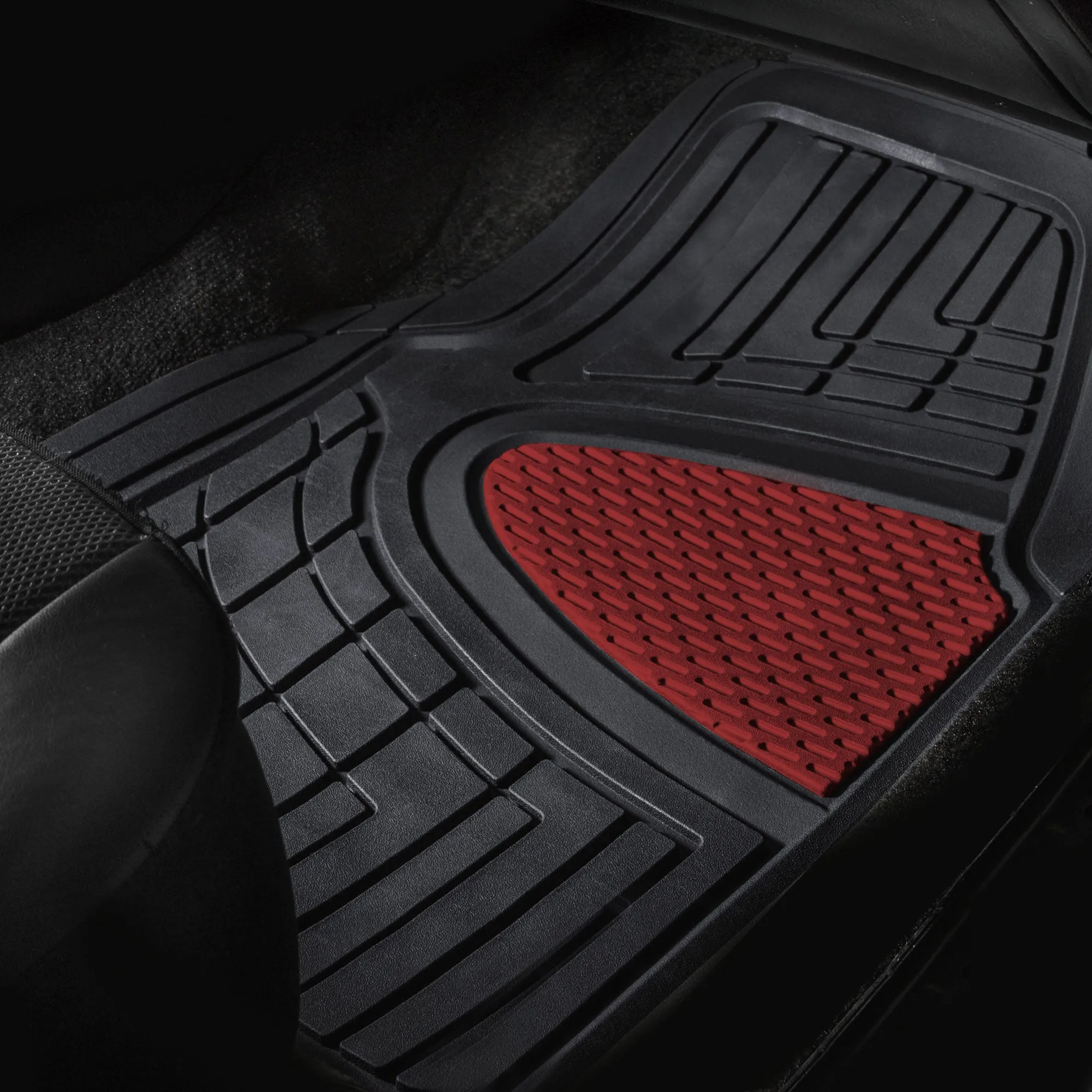 Premium Tall Channel Trimmable Non-Slip Rubber Floor Mats - Full Set Burgundy