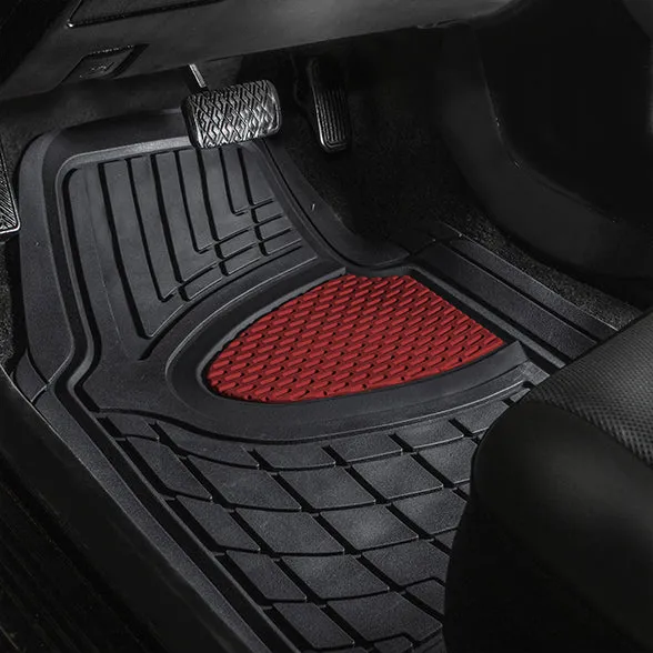 Premium Tall Channel Trimmable Non-Slip Rubber Floor Mats - Full Set Burgundy