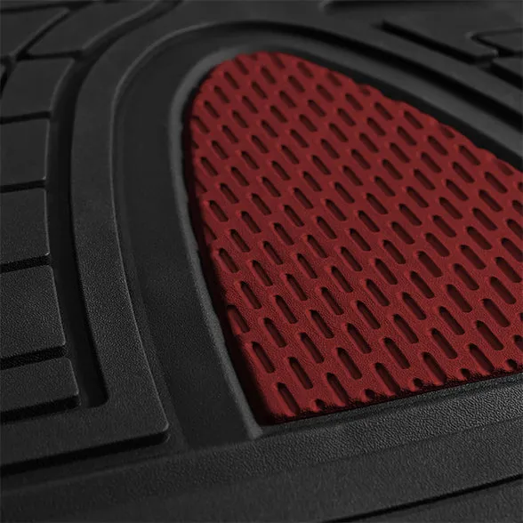 Premium Tall Channel Trimmable Non-Slip Rubber Floor Mats - Full Set Burgundy