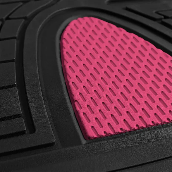 Premium Tall Channel Trimmable Non-Slip Rubber Floor Mats - Full Set Pink