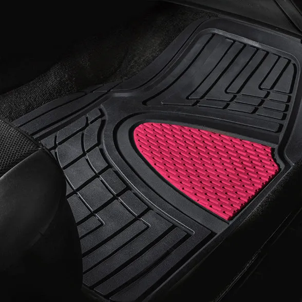 Premium Tall Channel Trimmable Non-Slip Rubber Floor Mats - Full Set Pink