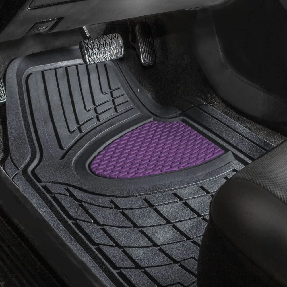 Premium Tall Channel Trimmable Non-Slip Rubber Floor Mats - Full Set Purple