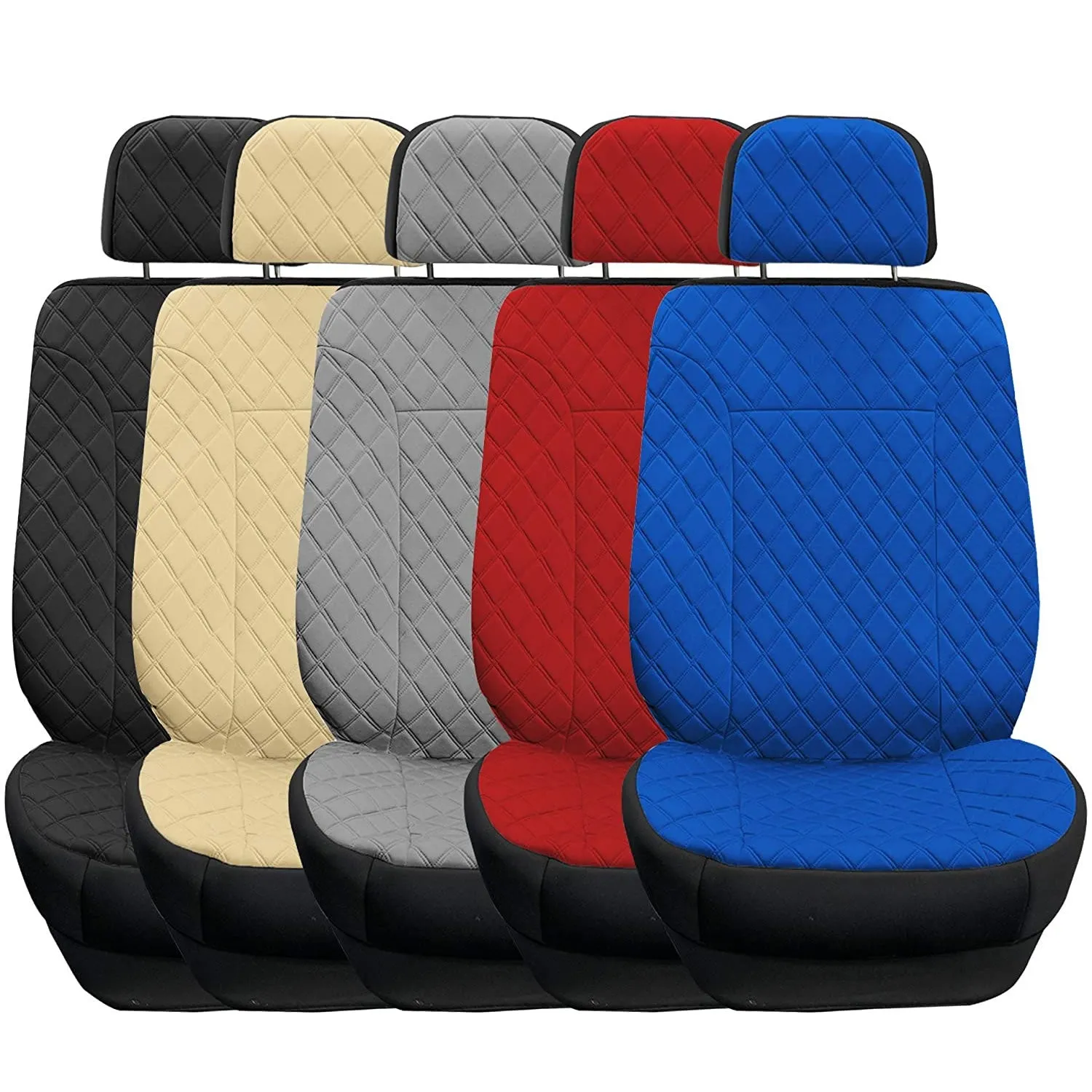 Prestige79 Neosupreme Diamond Stitch Car Seat Covers - Front Set Black