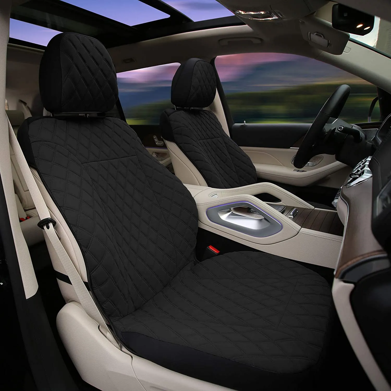 Prestige79 Neosupreme Diamond Stitch Car Seat Covers - Front Set Black