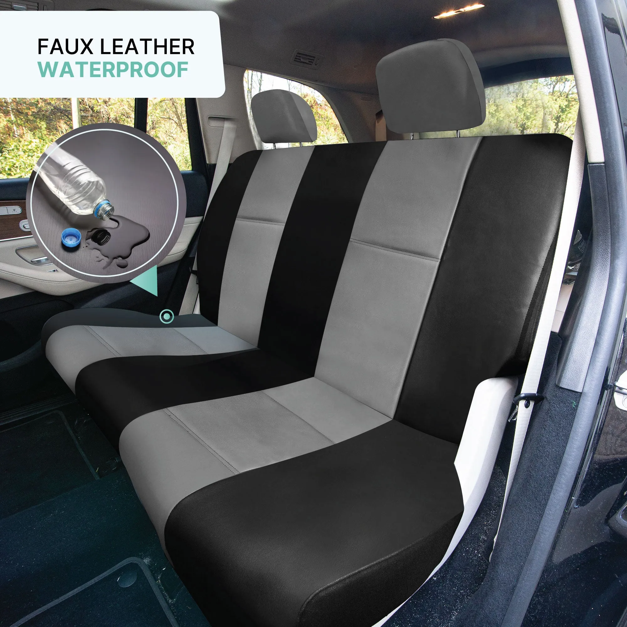 PU Leather Rear Seat Covers Gray / Black