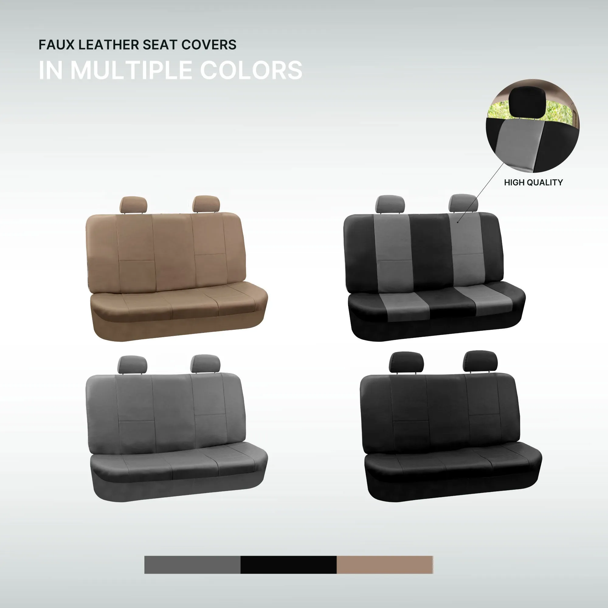 PU Leather Rear Seat Covers Gray / Black