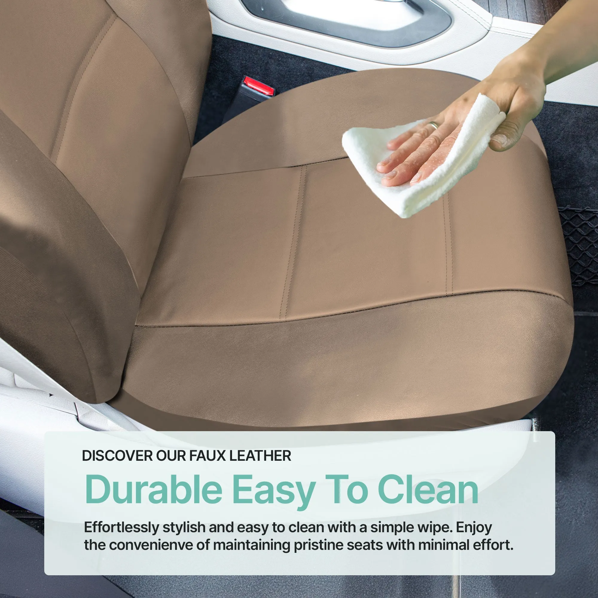 PU Leather Seat Covers - Front Set Tan