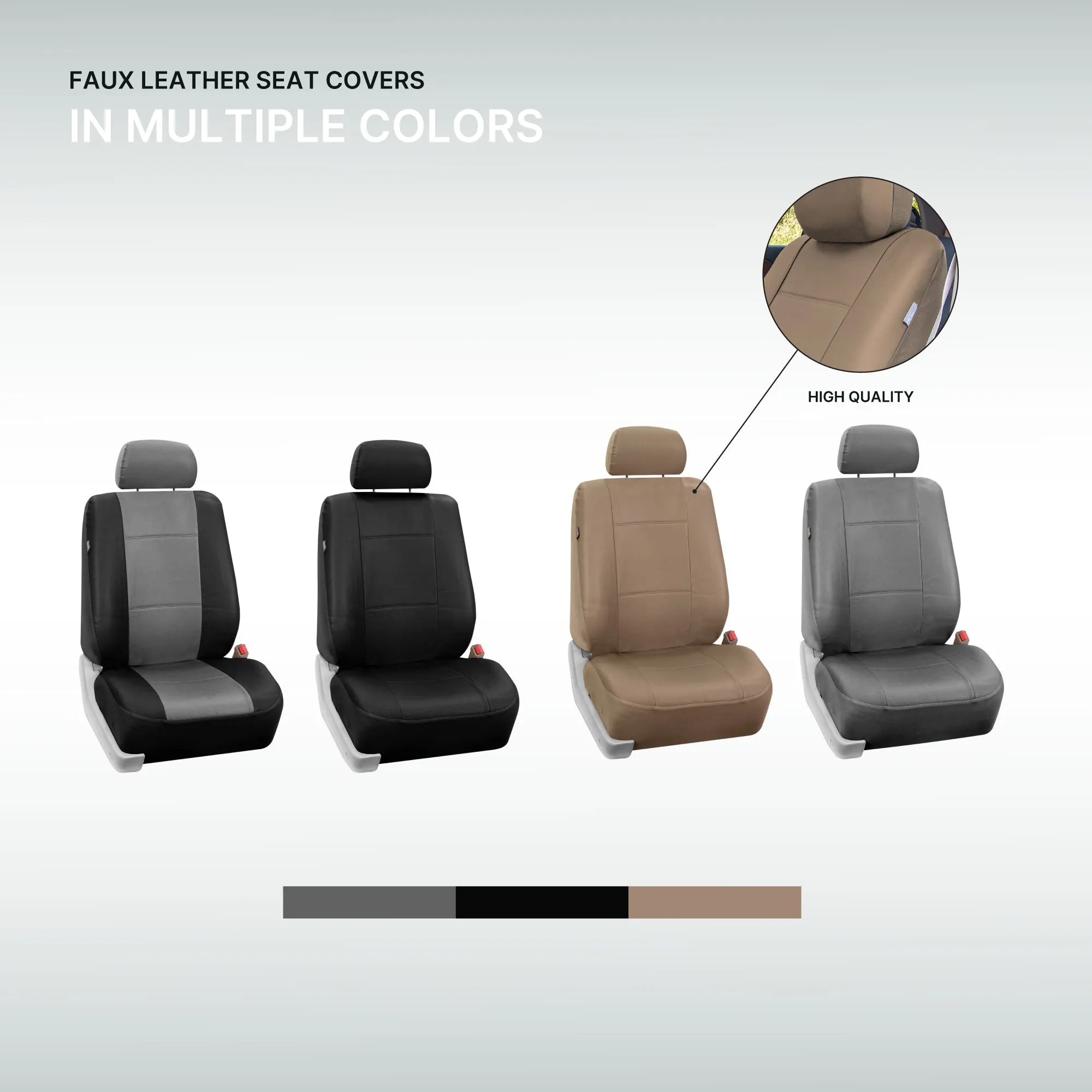 PU Leather Seat Covers - Front Set Tan