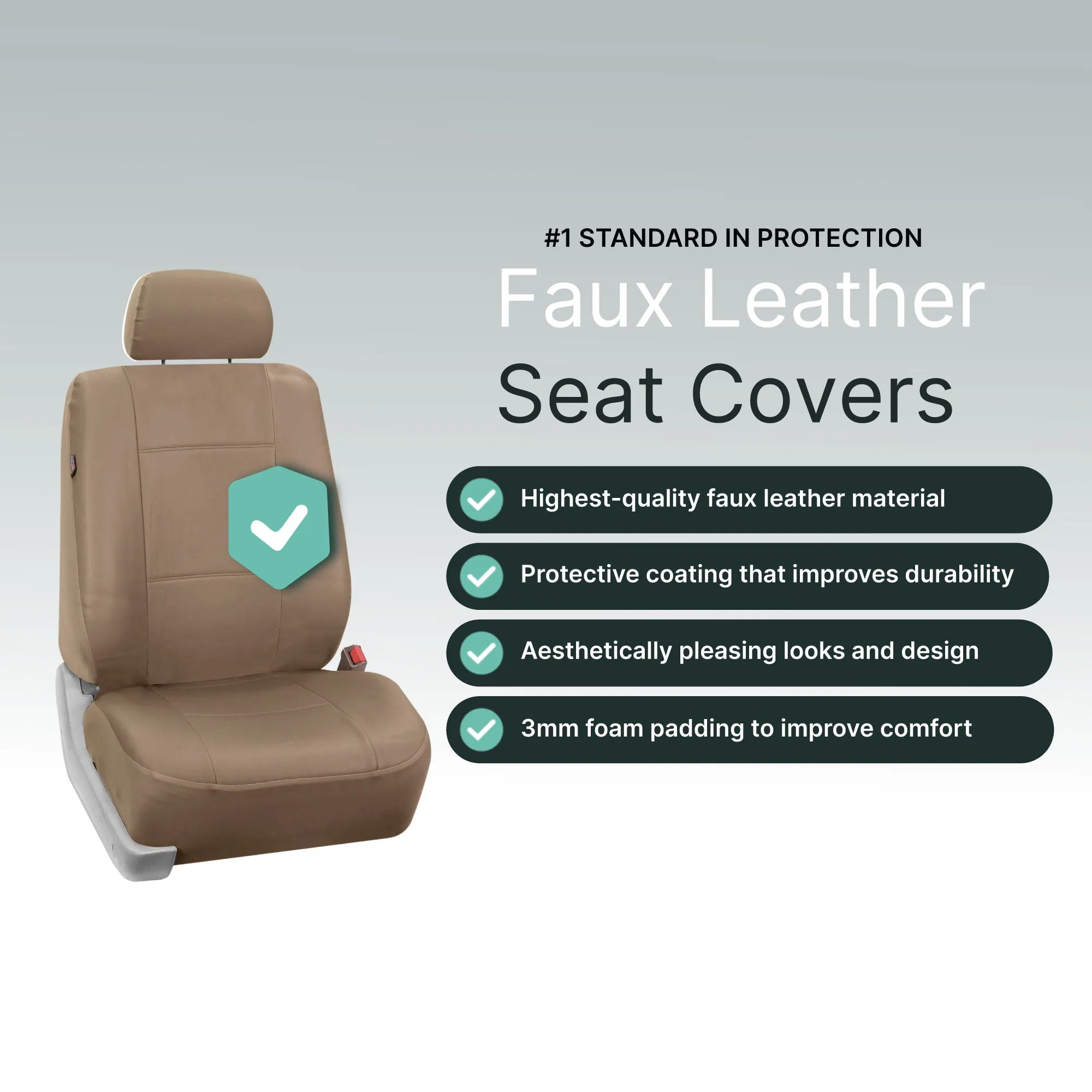 PU Leather Seat Covers - Front Set Tan