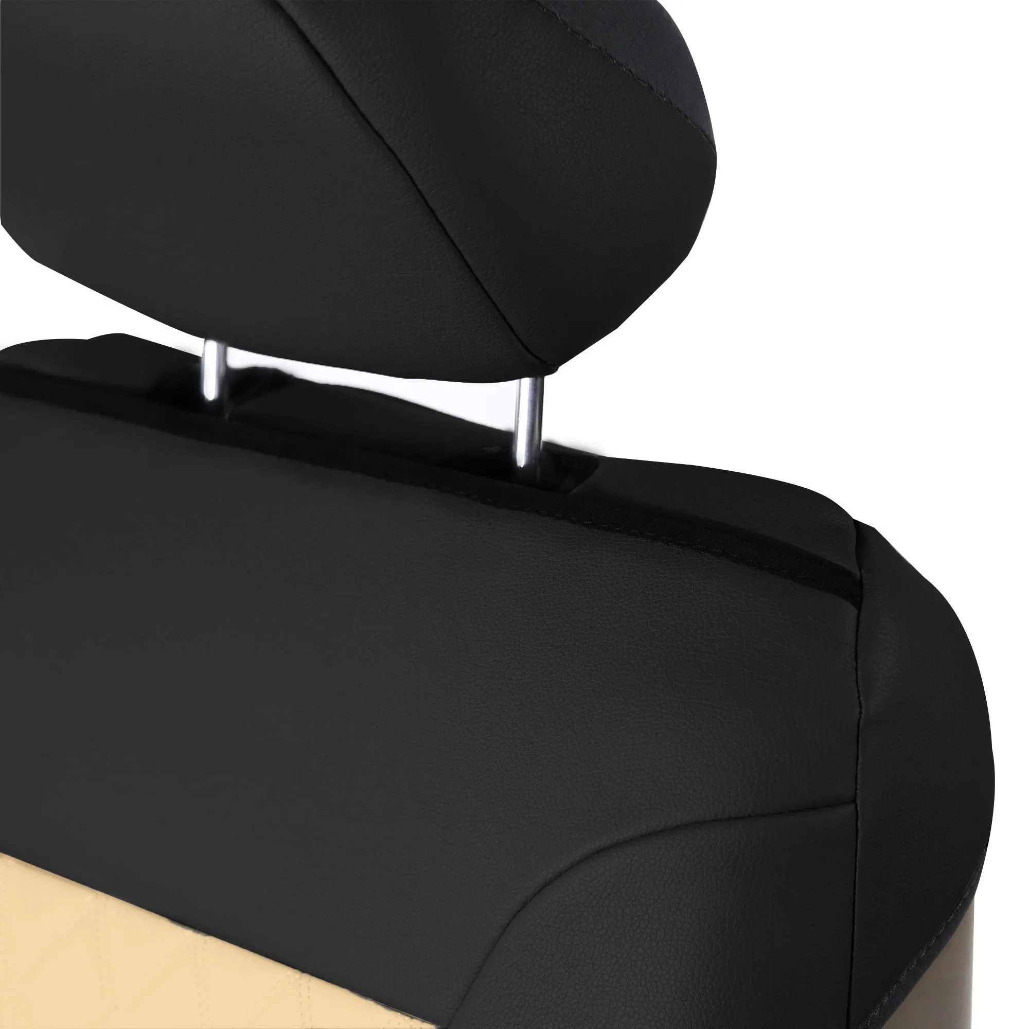 Quality Faux Leather Diamond Pattern Car Seat Cushions - Front Set Beige / Black