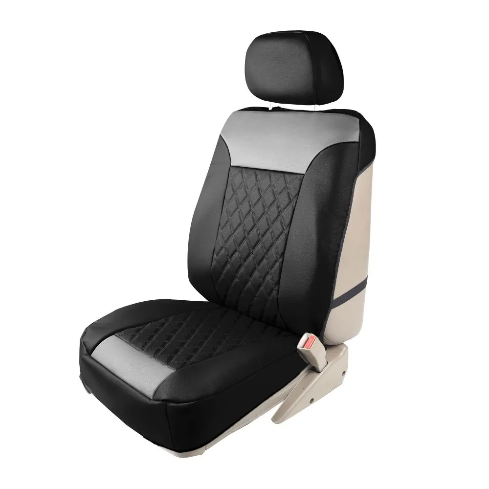 Quality Faux Leather Diamond Pattern Car Seat Cushions - Front Set Gray / Black