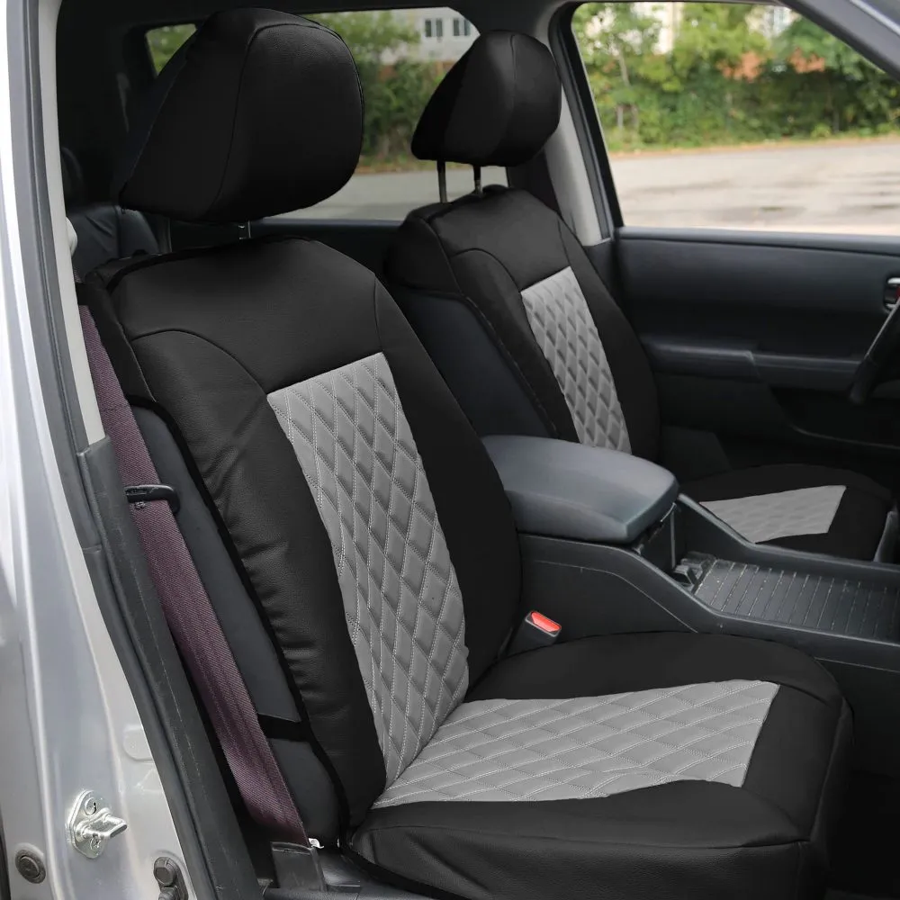 Quality Faux Leather Diamond Pattern Car Seat Cushions - Front Set Gray / Black