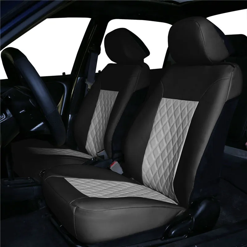 Quality Faux Leather Diamond Pattern Car Seat Cushions - Front Set Gray / Black