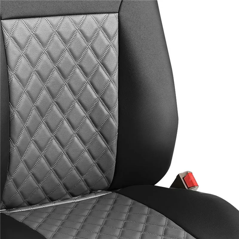 Quality Faux Leather Diamond Pattern Car Seat Cushions - Front Set Gray / Black