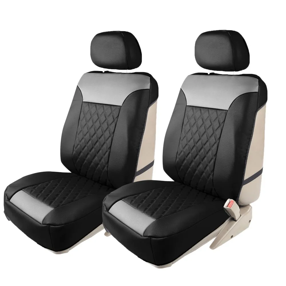 Quality Faux Leather Diamond Pattern Car Seat Cushions - Front Set Gray / Black
