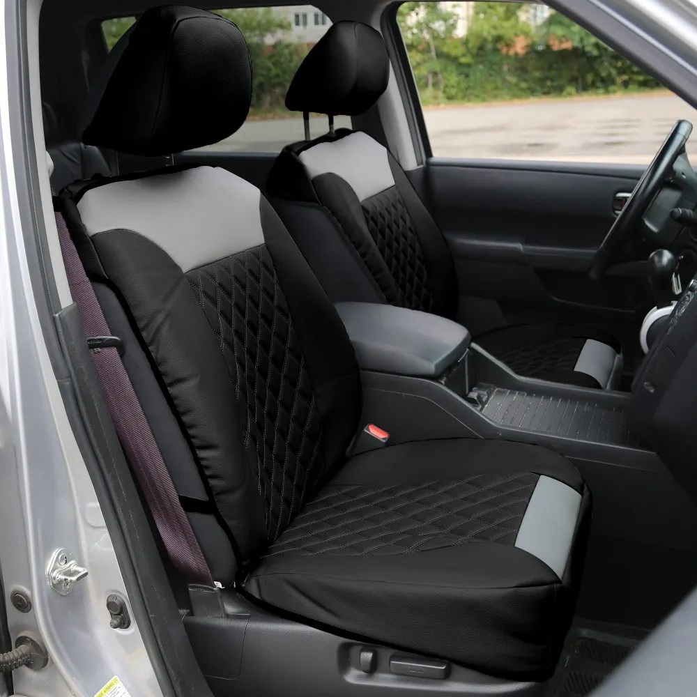 Quality Faux Leather Diamond Pattern Car Seat Cushions - Front Set Gray / Black