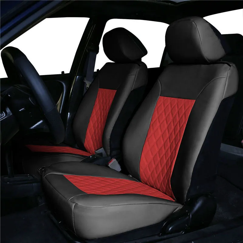 Quality Faux Leather Diamond Pattern Car Seat Cushions - Front Set Red