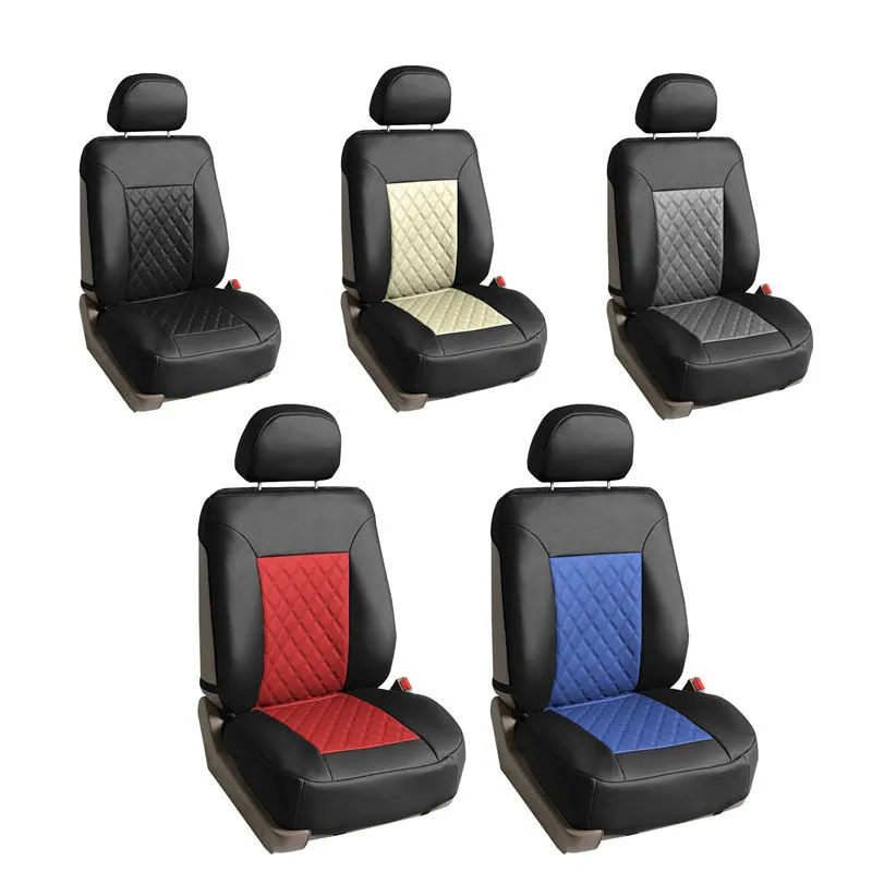 Quality Faux Leather Diamond Pattern Car Seat Cushions - Front Set Red
