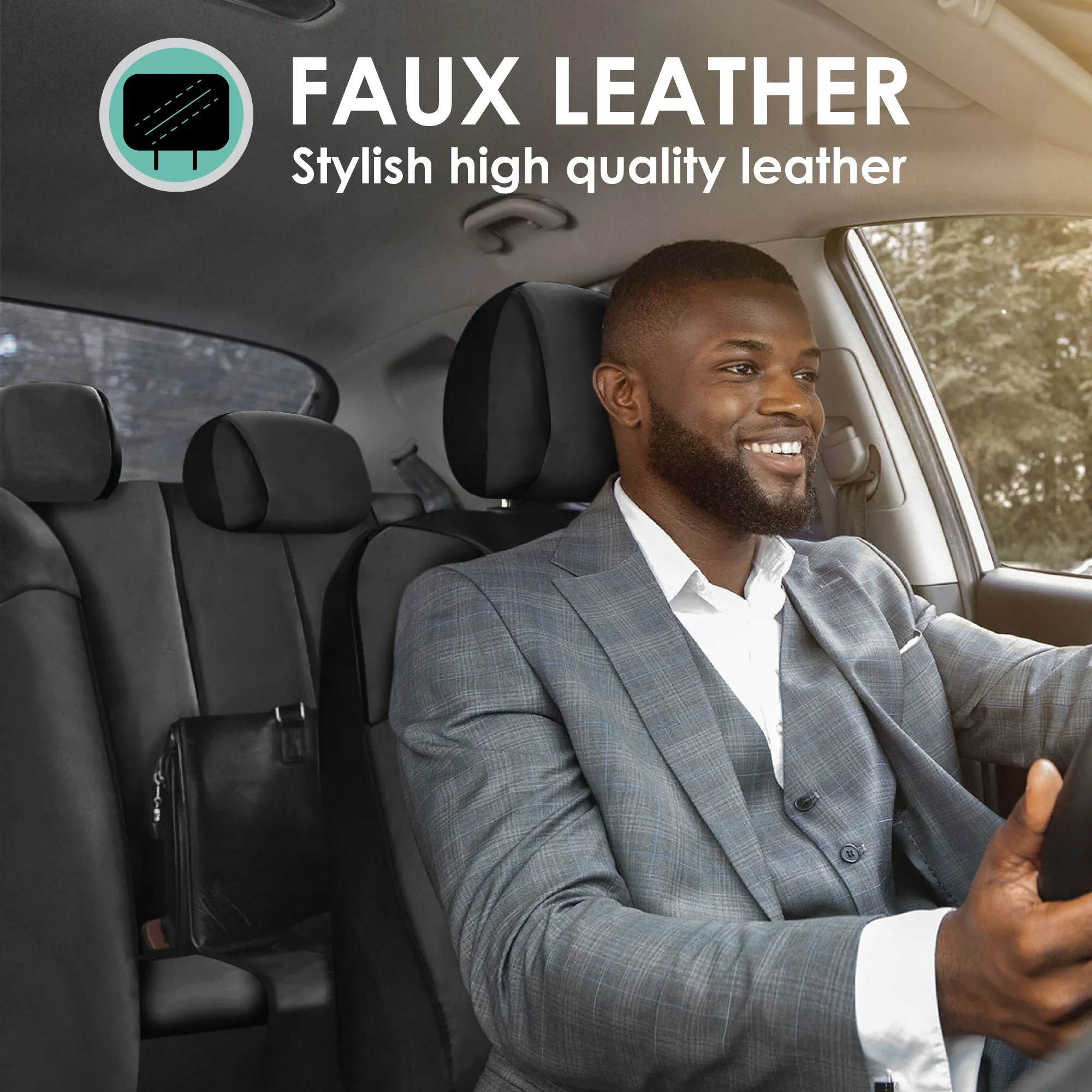 Racing PU Leather Seat Covers - Full Set Black