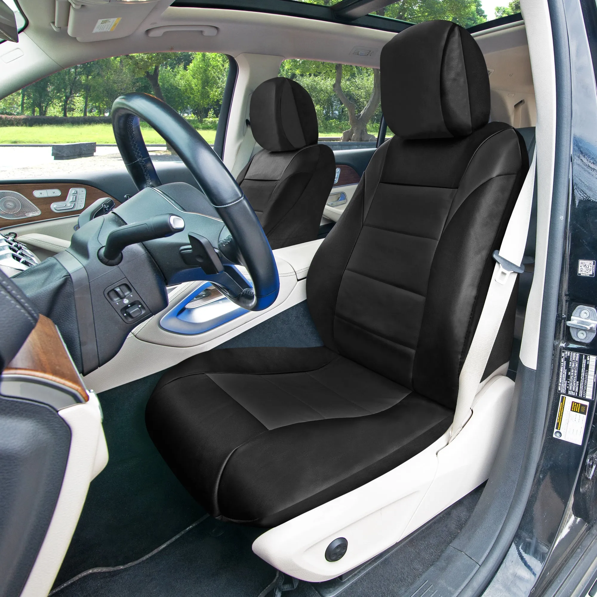 Racing PU Leather Seat Covers - Full Set Black