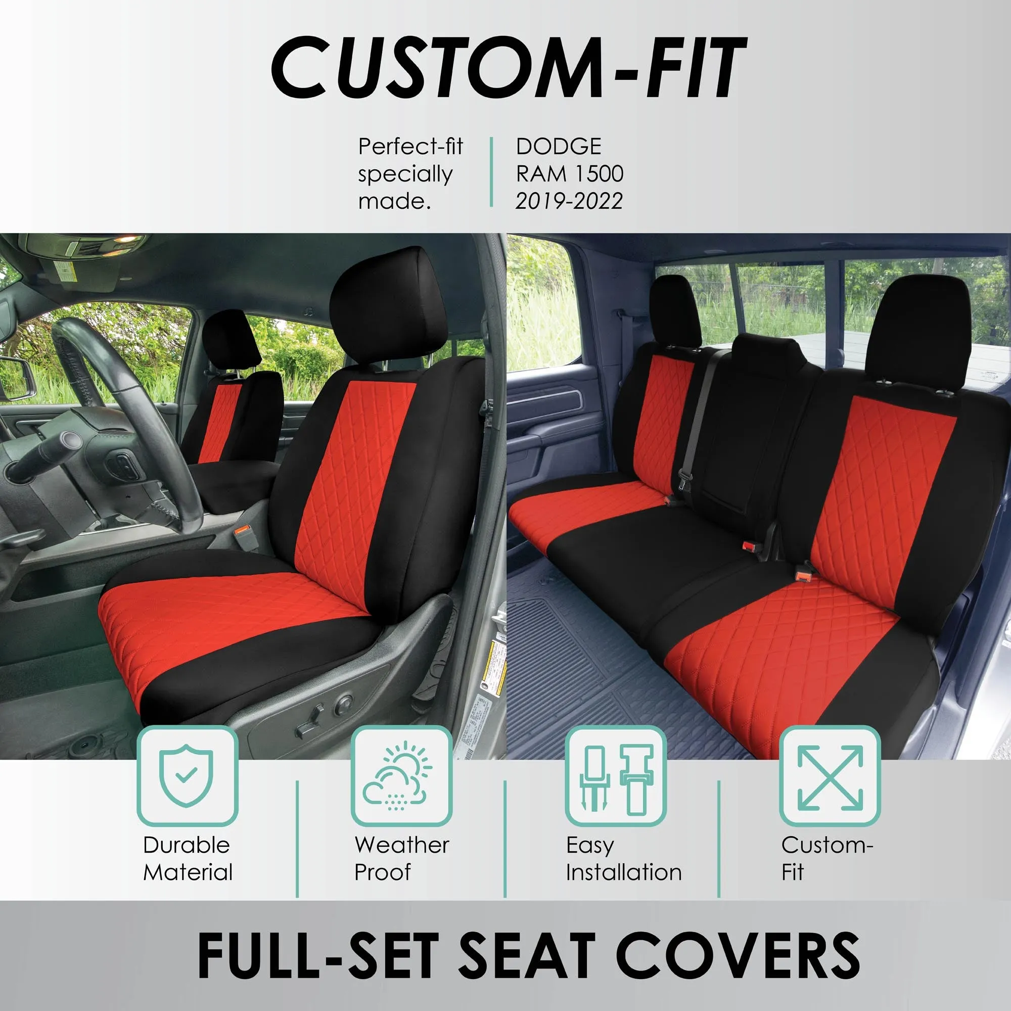 Ram 1500 2019-2024 - Full Set Seat Covers - Red Ultraflex Neoprene