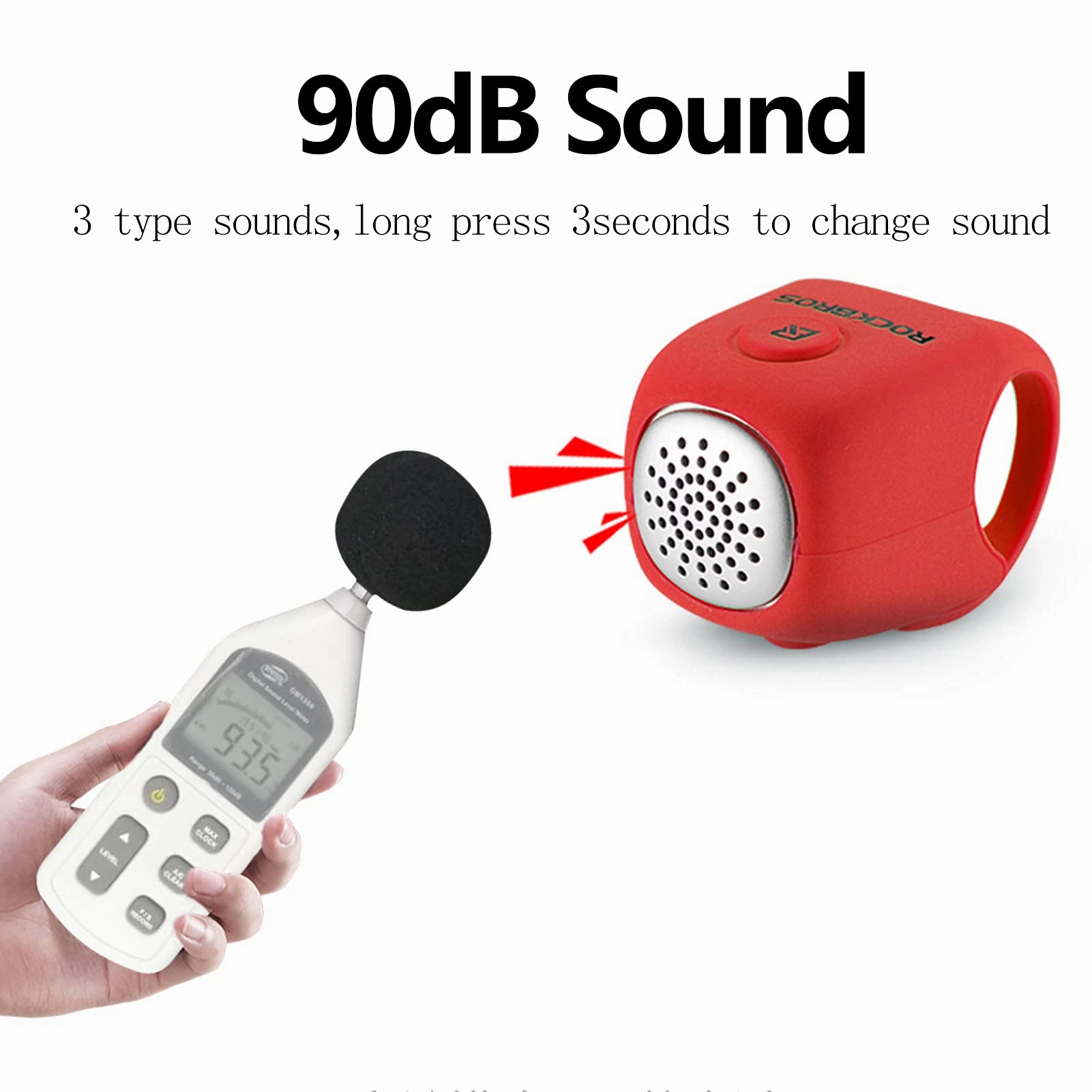 ROCKBROS Electric Bicycle Bells Loud Horn Ring Rainproof 3 Modes 90DB