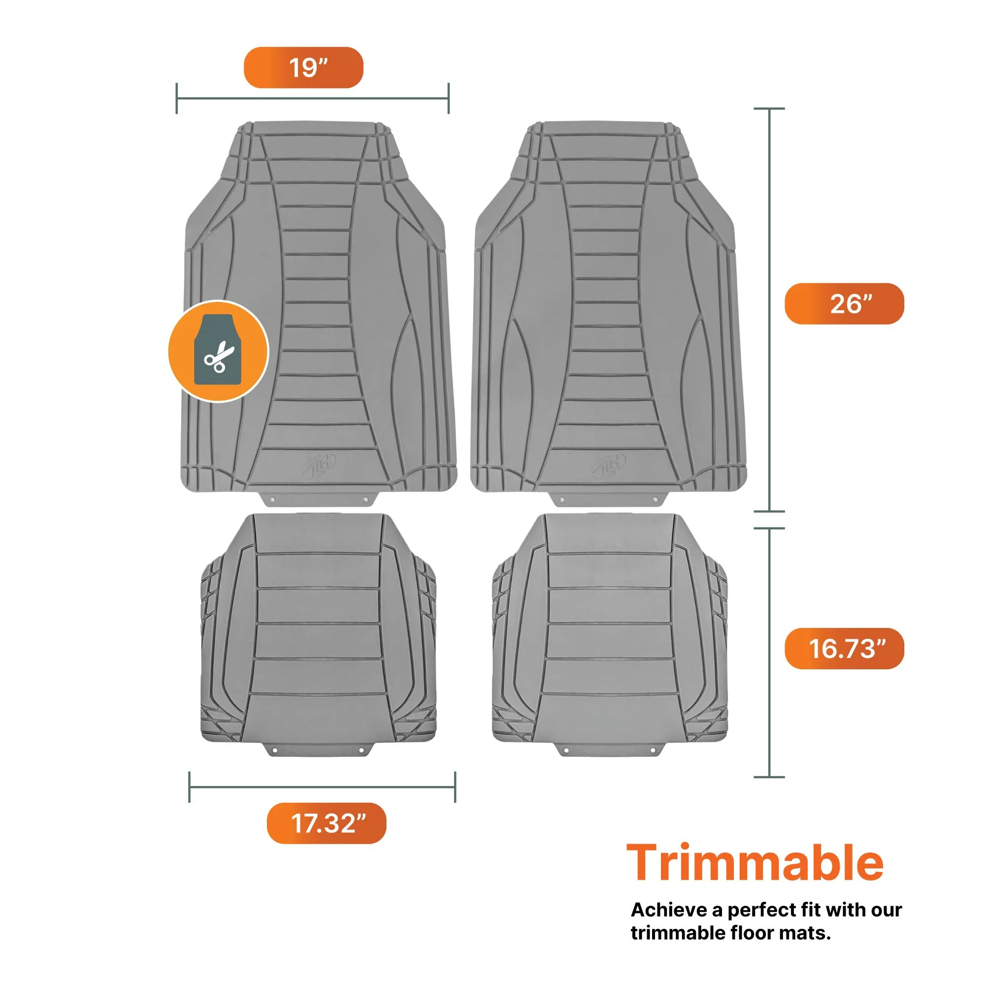 Sleek Linear Car Floor Mats - Full Set Gray