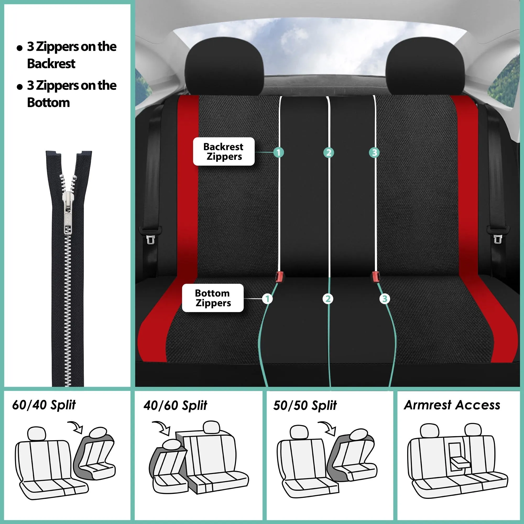 Sports Seat Covers - Full Set Red