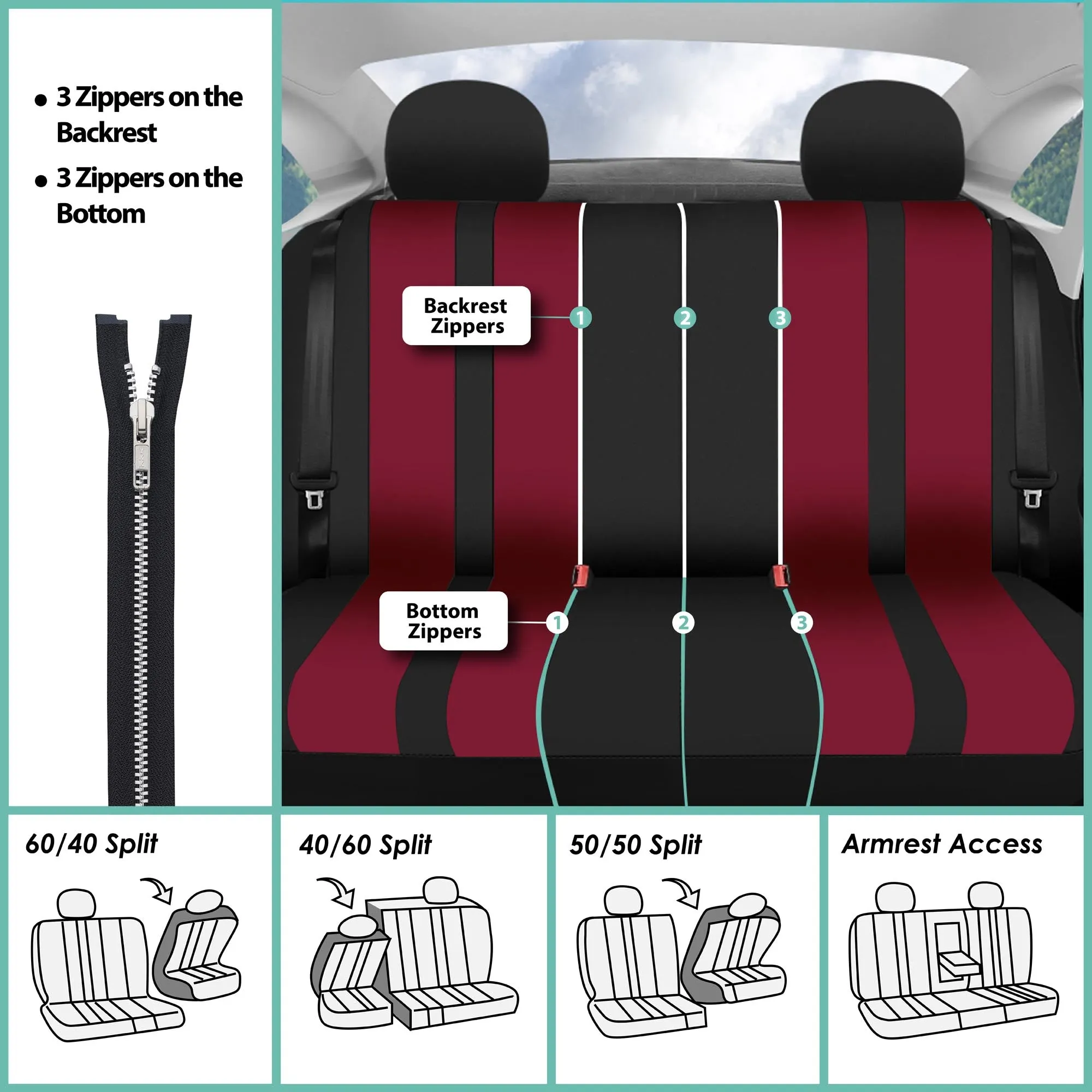 Striking Striped Seat Covers - Full Set Burgundy