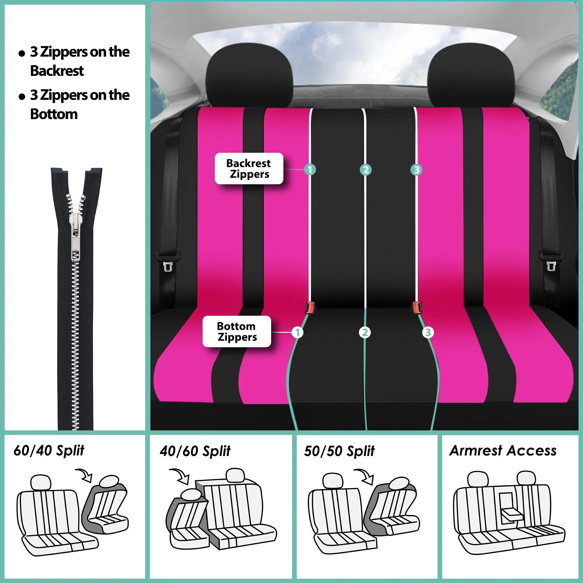 Striking Striped Seat Covers - Full Set Pink
