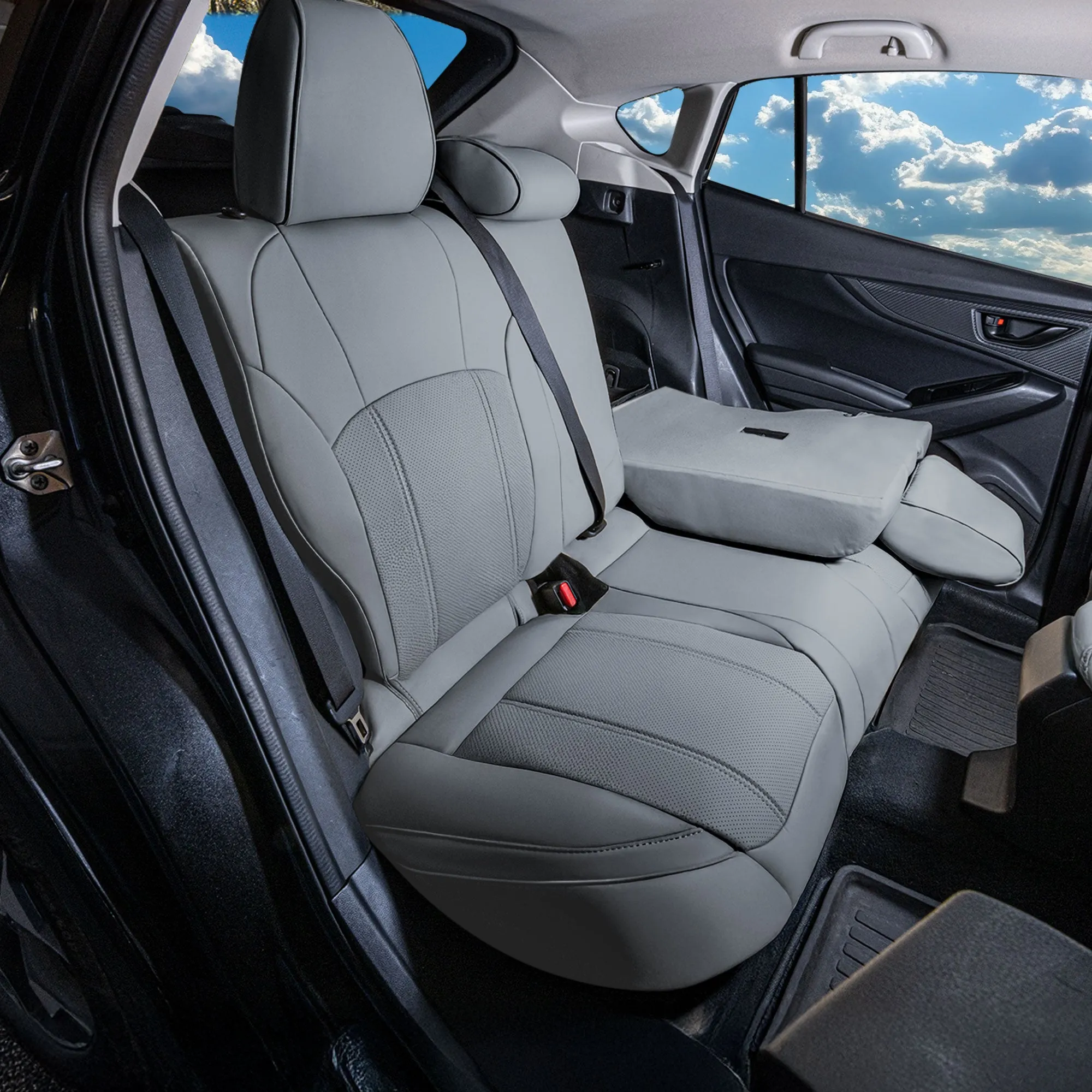 Subaru Crosstrek 2018-2023 - Full Set Seat Covers - Solid Gray Faux Leather
