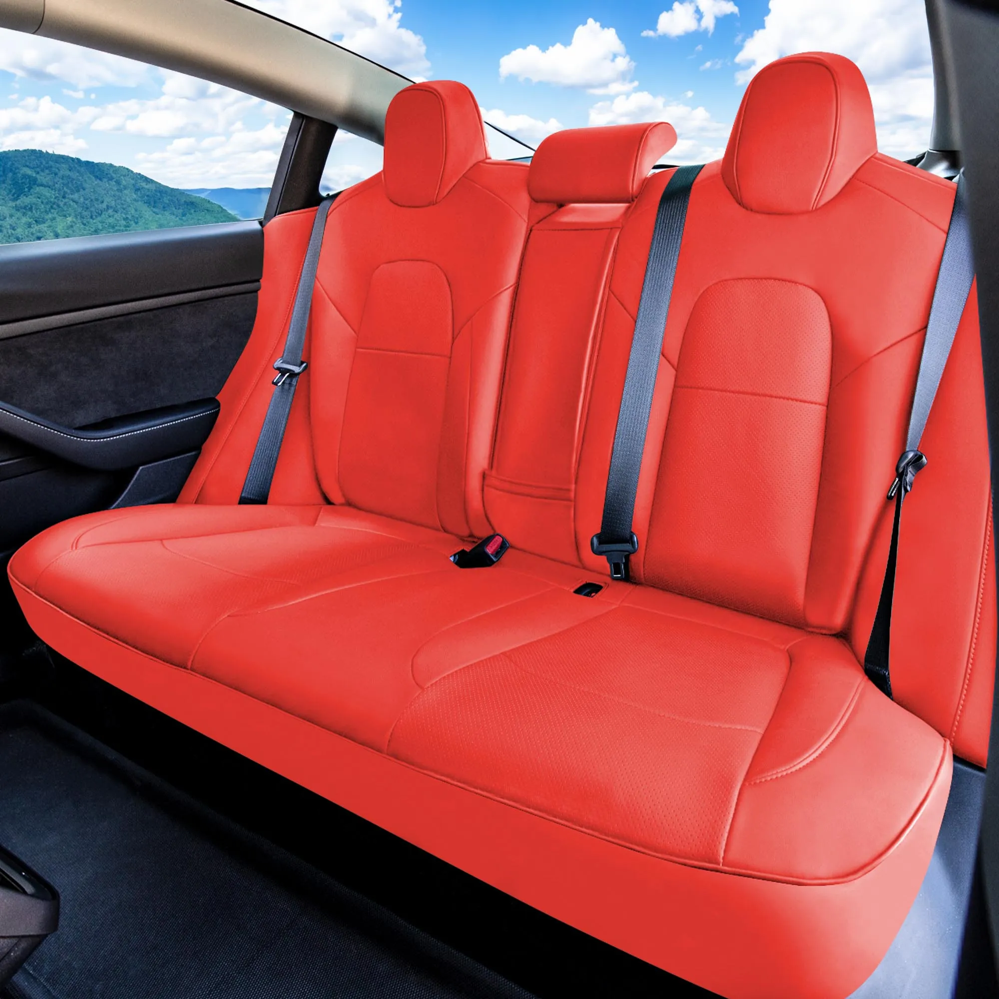 Tesla Model 3 2017 - 2023  - Full Set - Red Faux Leather