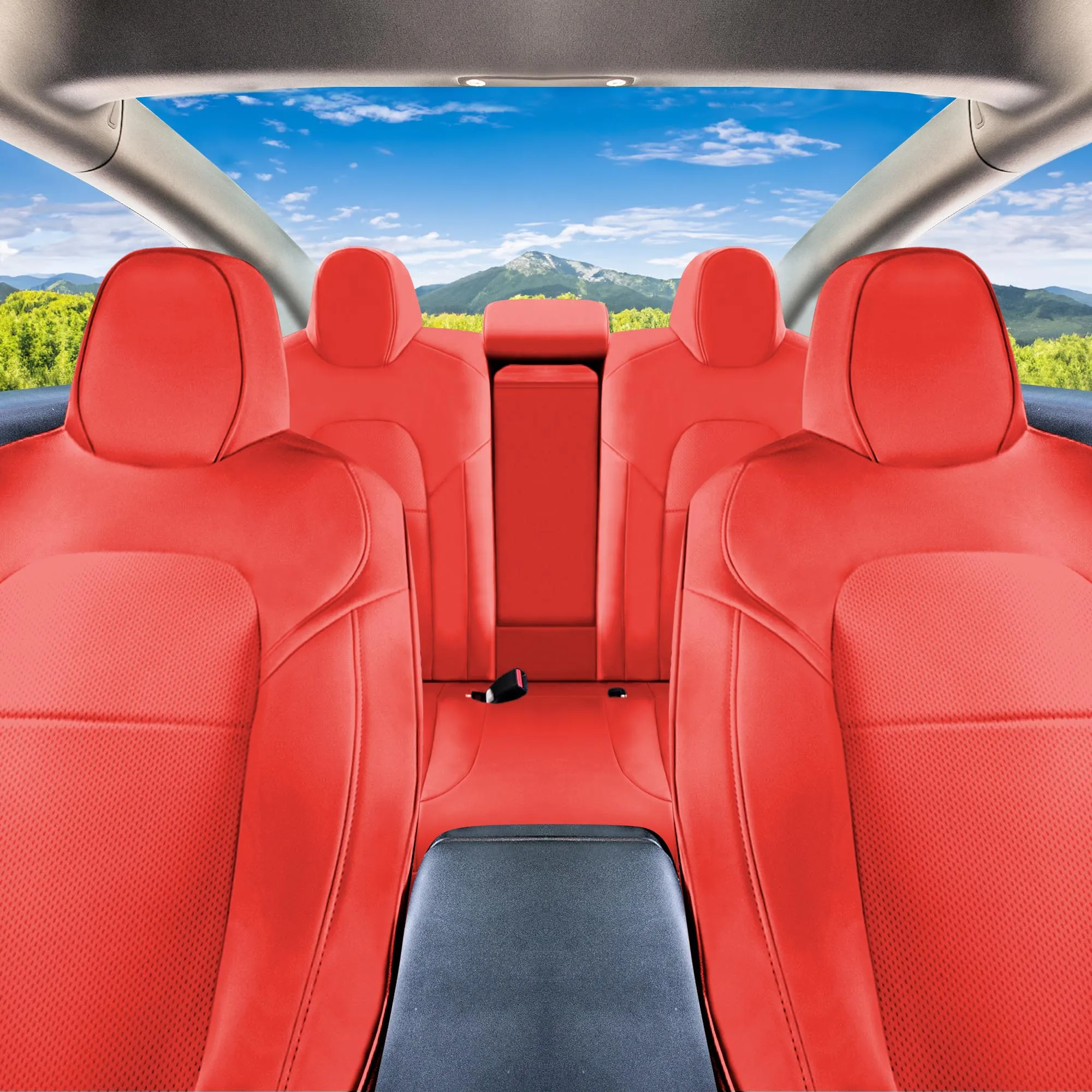 Tesla Model 3 2017 - 2023  - Full Set - Red Faux Leather