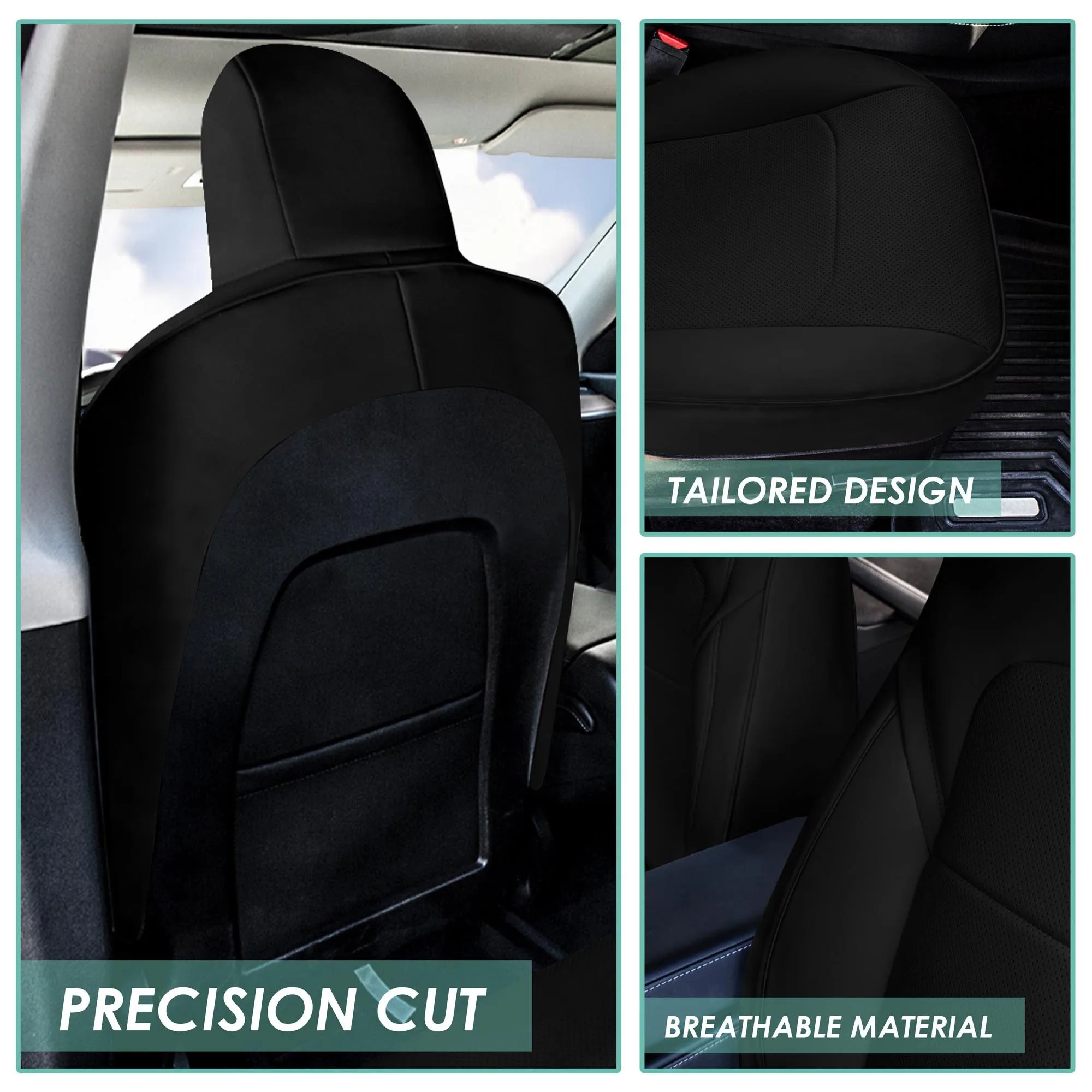 Tesla Model Y 2020 - 2024 - Front Set Seat Covers - Black Faux Leather