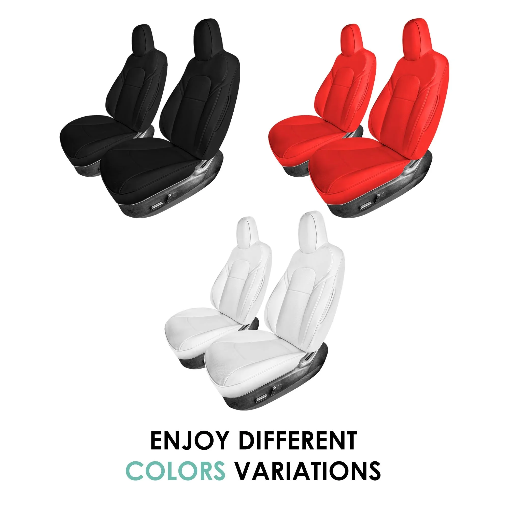 Tesla Model Y 2020 - 2024 - Front Set Seat Covers - Black Faux Leather