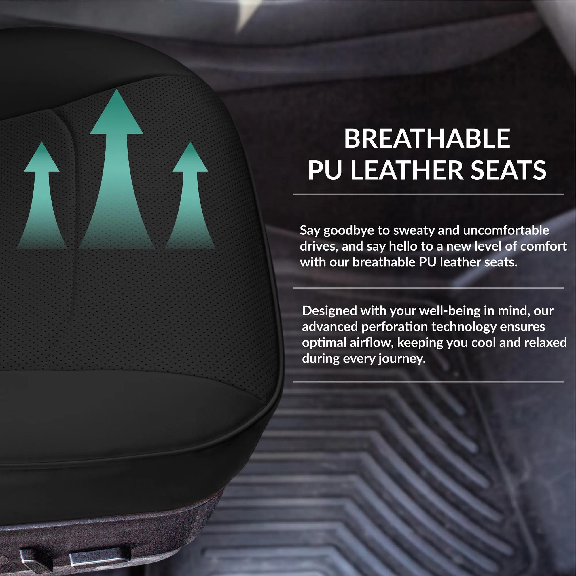 Tesla Model Y 2020 - 2024 - Front Set Seat Covers - Black Faux Leather