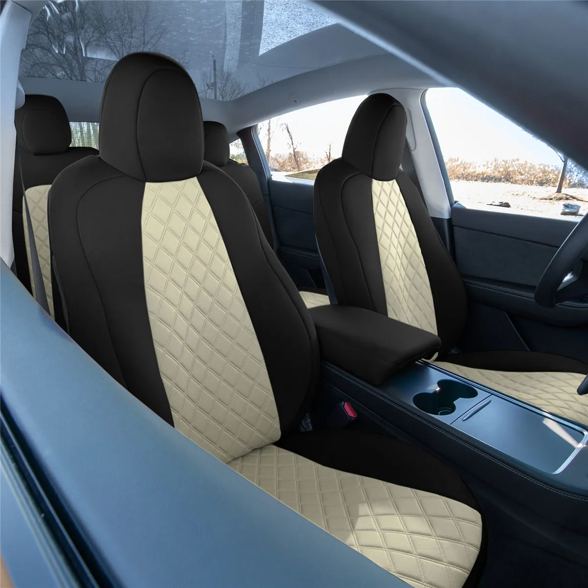 Tesla Model Y 2020 - 2024 - Full Set Seat Covers - Beige Ultraflex Neoprene