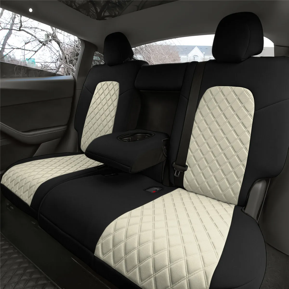 Tesla Model Y 2020 - 2024 - Full Set Seat Covers - Beige Ultraflex Neoprene