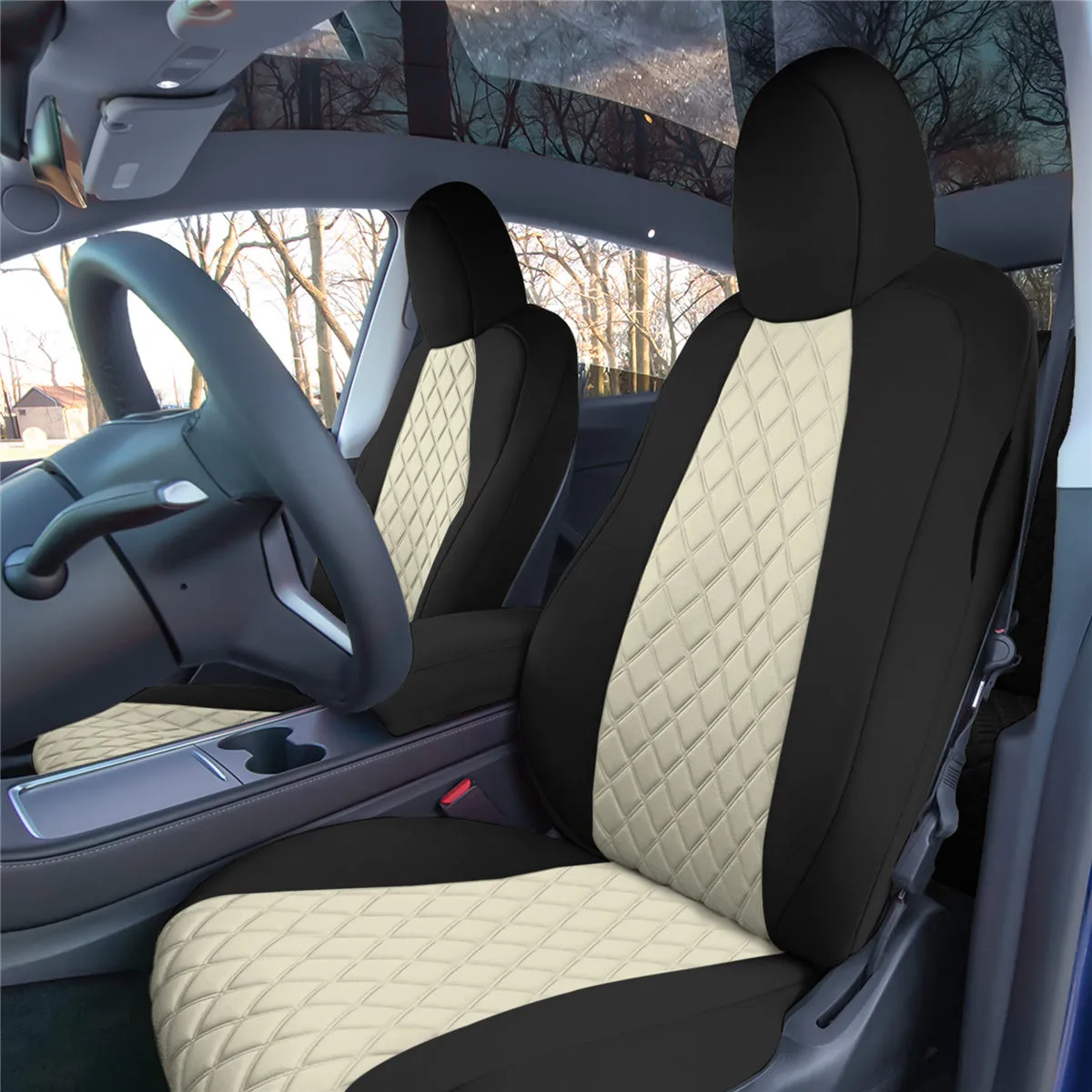 Tesla Model Y 2020 - 2024 - Full Set Seat Covers - Beige Ultraflex Neoprene