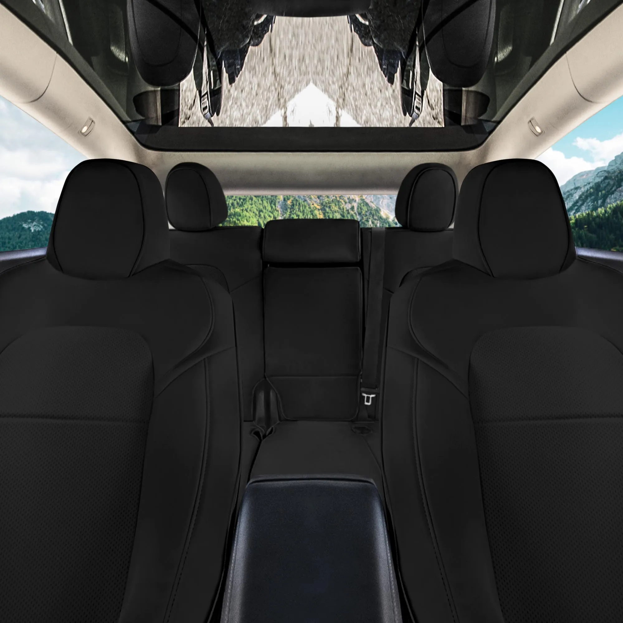 Tesla Model Y 2020 - 2024 - Full Set Seat Covers - Black Faux Leather